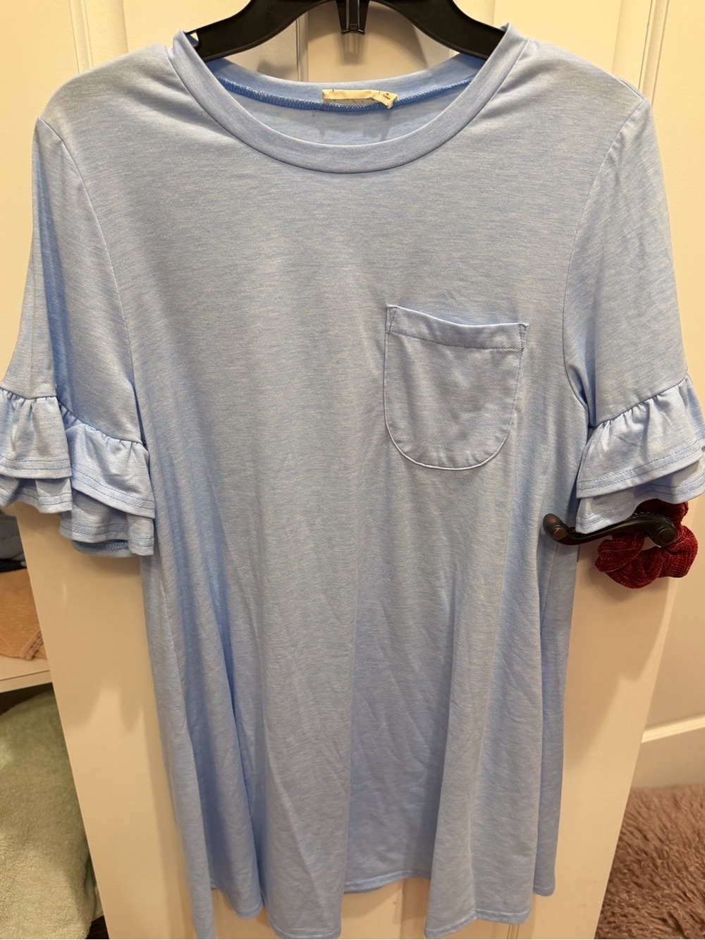 Light Blue Ruffle Sleeve Pocket Tee